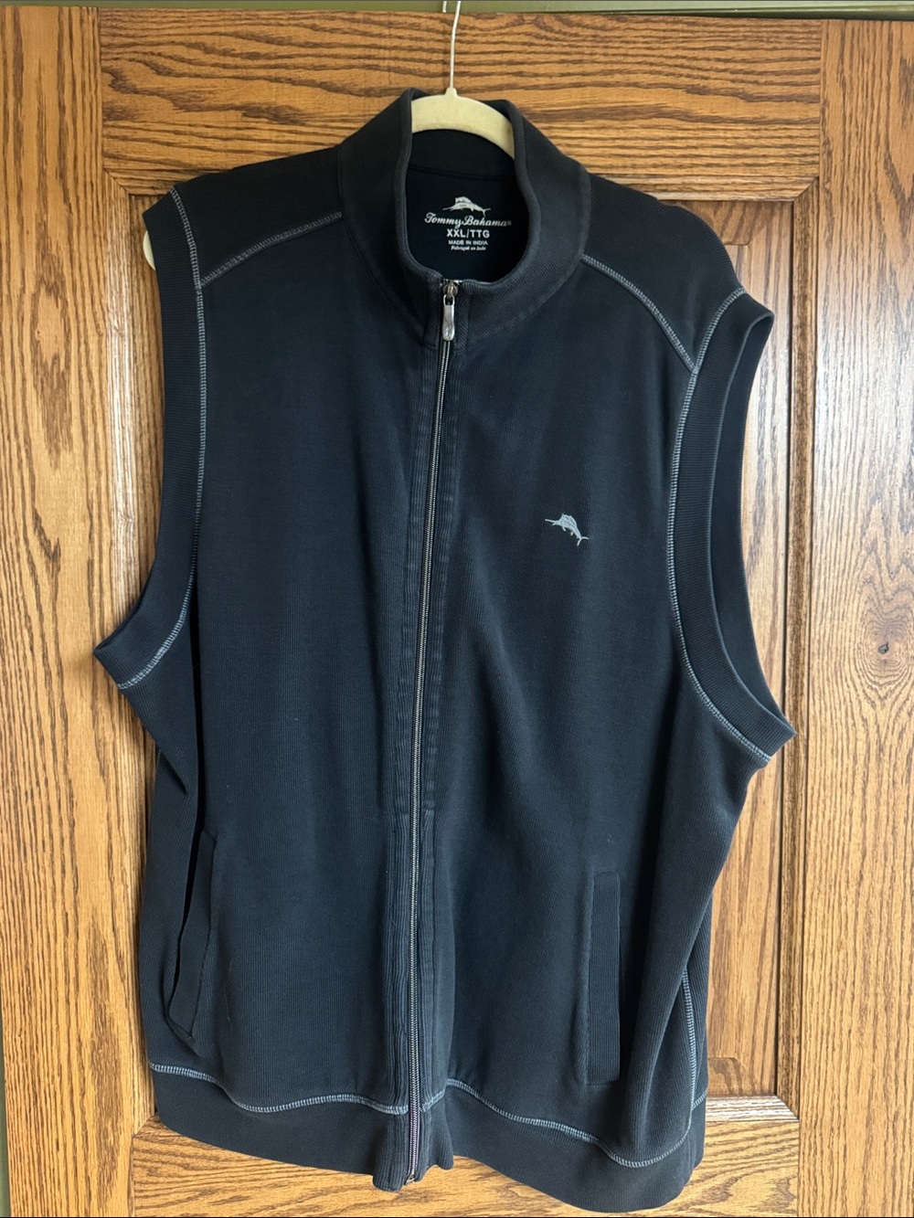 Tommy Bahama Black Sleeveless Zip Vest with Contrast Stitching
